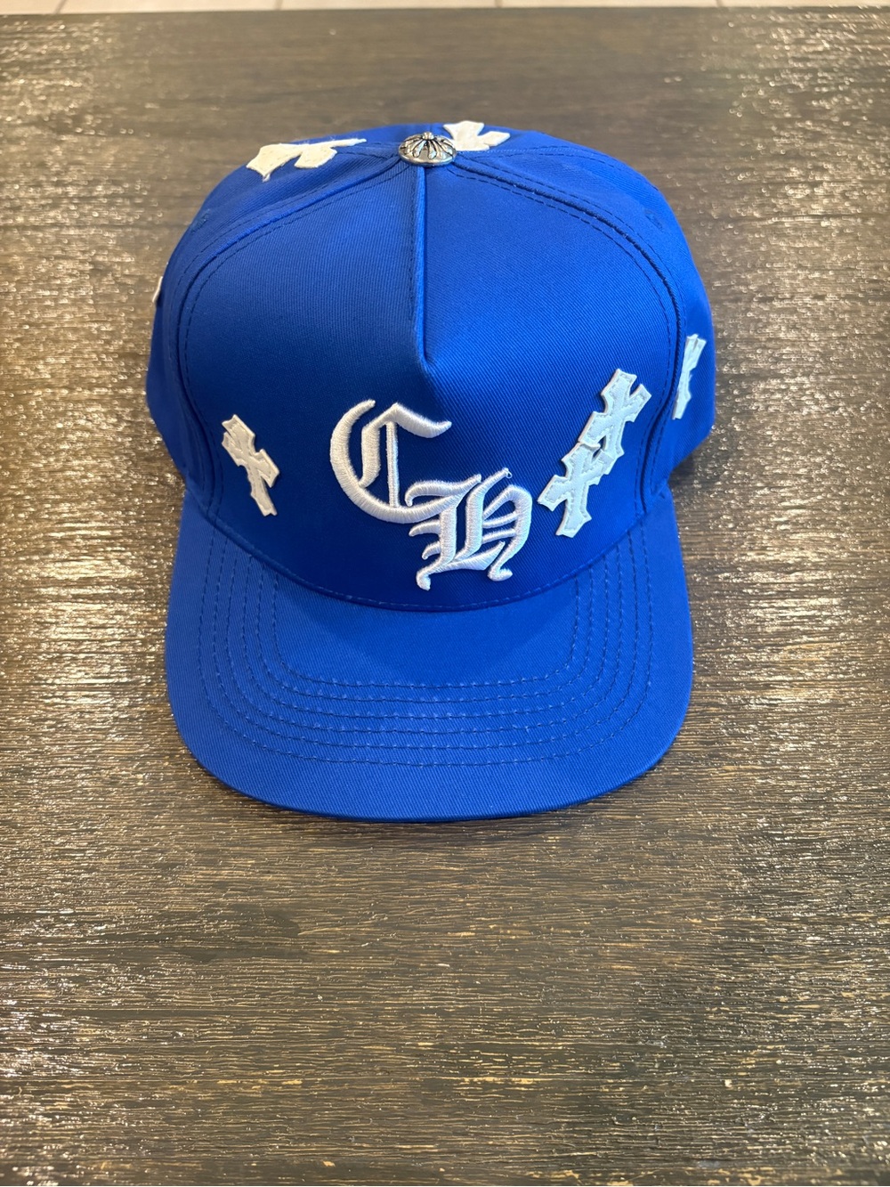 Blue chrome hearts hat